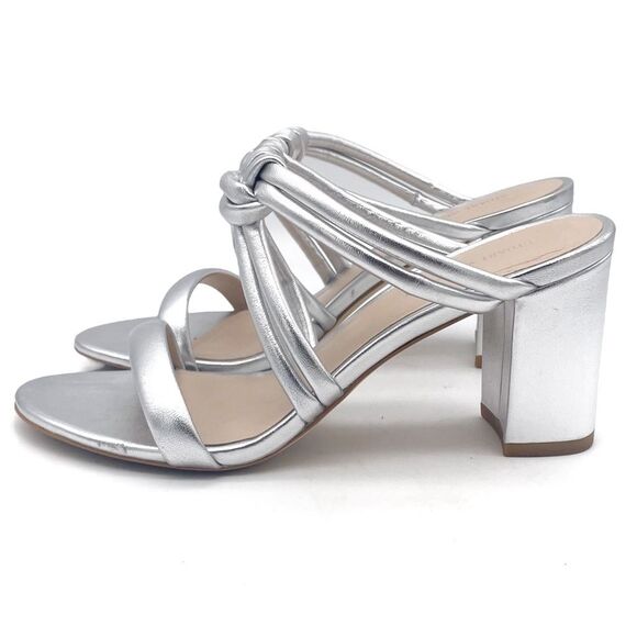 Stuart Weitzman Twist 75 Knot Block Heel Sandal Metallic Silver Leather Size 7.5 - Picture 6 of 16